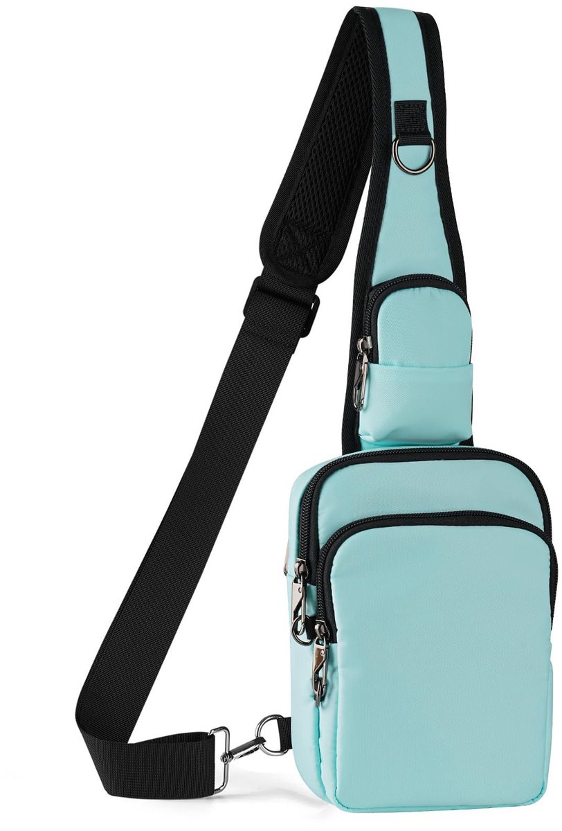Anti-diefstal schoudertas met RFID-blokkering en ritssluiting, waterdichte crossbodytas, reistas voor mannen en vrouwen voor buitensporten en wandelen-lichtblauw