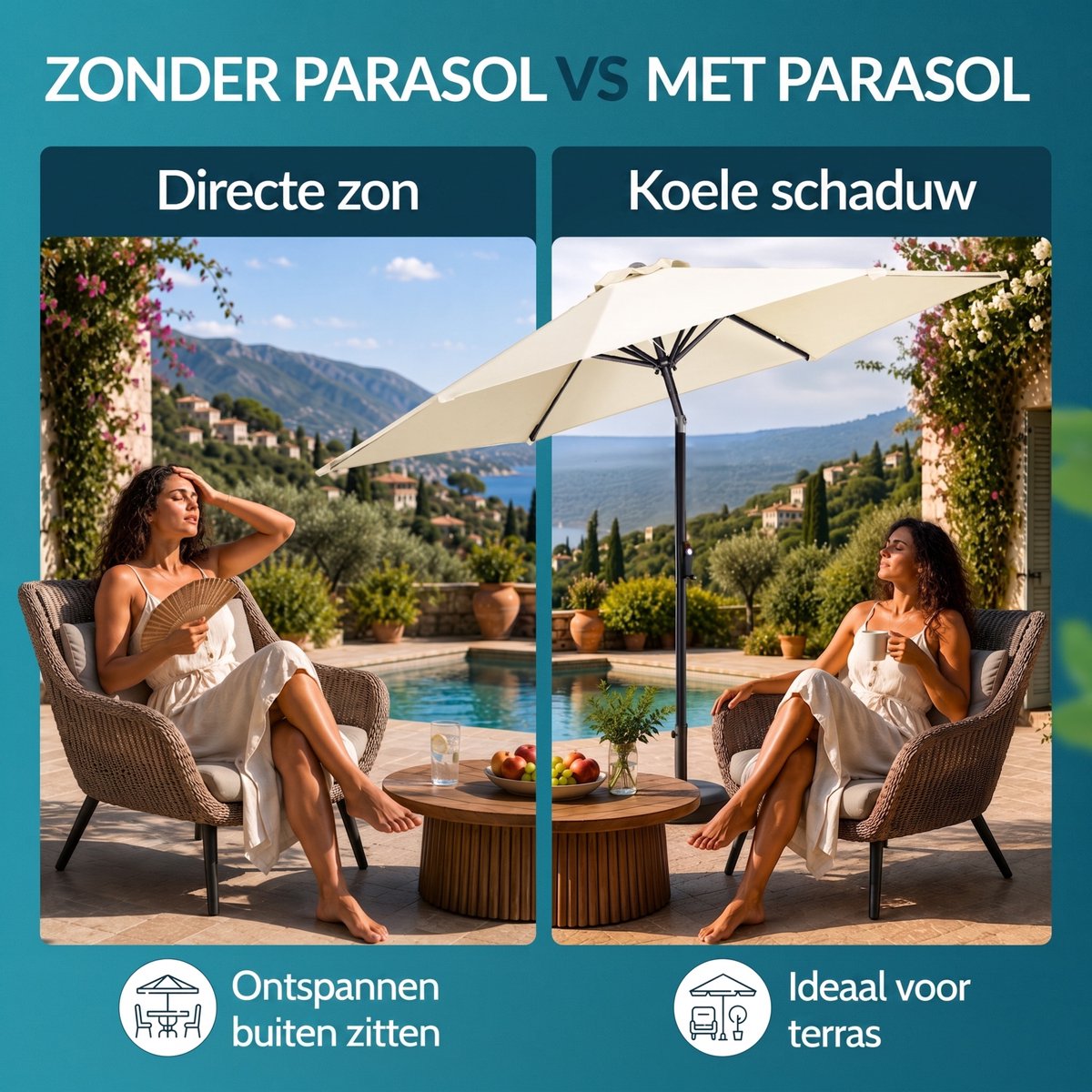 Kingsleeve Parasol 200cm - met Zwengel en Kantelmechanisme - Beige – foto 4