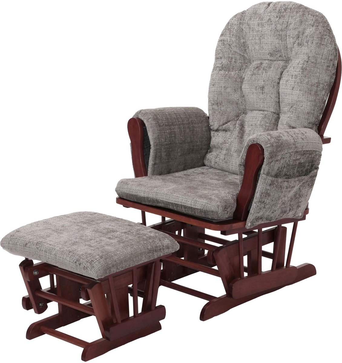 MCW Relaxfauteuil MCW-C76, schommelstoel met voetenbankje, chenille (465 g/m²) ~ lichtgrijs, donker frame