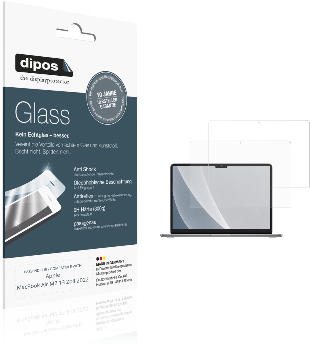 dipos – 2x Matte Pantserfolie geschikt voor Apple MacBook Air M2 13 Inch 2022 | 9H Screenprotector
