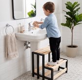 INDECOR Houten Opstapje - 2 Treden Opstapkruk - Massief Grenenhout - Keukenkruk - Opstapje voor Keuken, Badkamer & Woonkamer - Draagvermogen 150 kg - Naturel