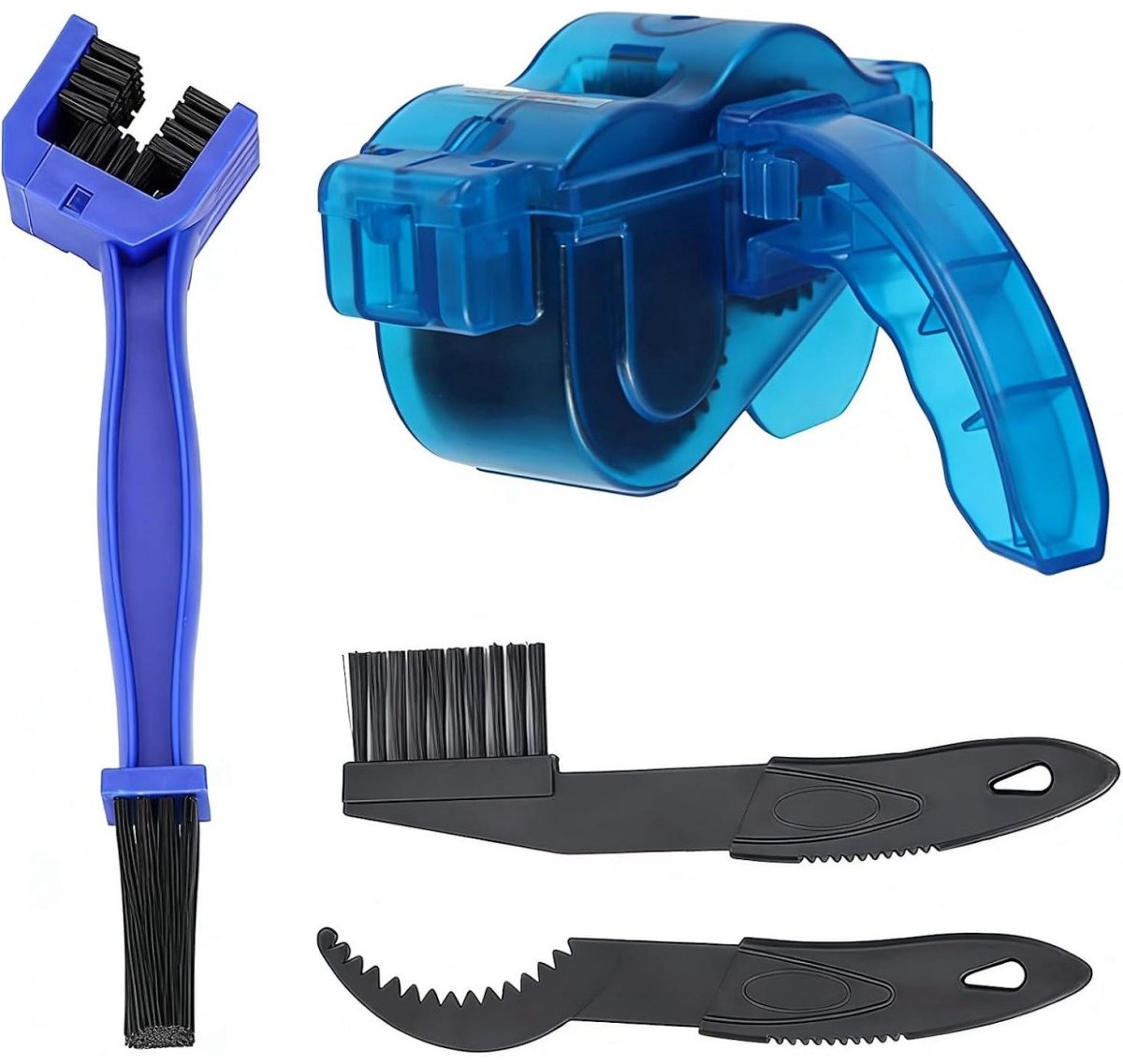 SSTRWGOOD 4 Stuks Fietsreiniging Set - 360° Rondom Reiniging - Geschikt voor Alle Soorten Fietsen - Complete Reinigingsset met Borstels - ABS en Nylon Materiaal - Incl. Ketting-, Frame- en Tandwielborstels