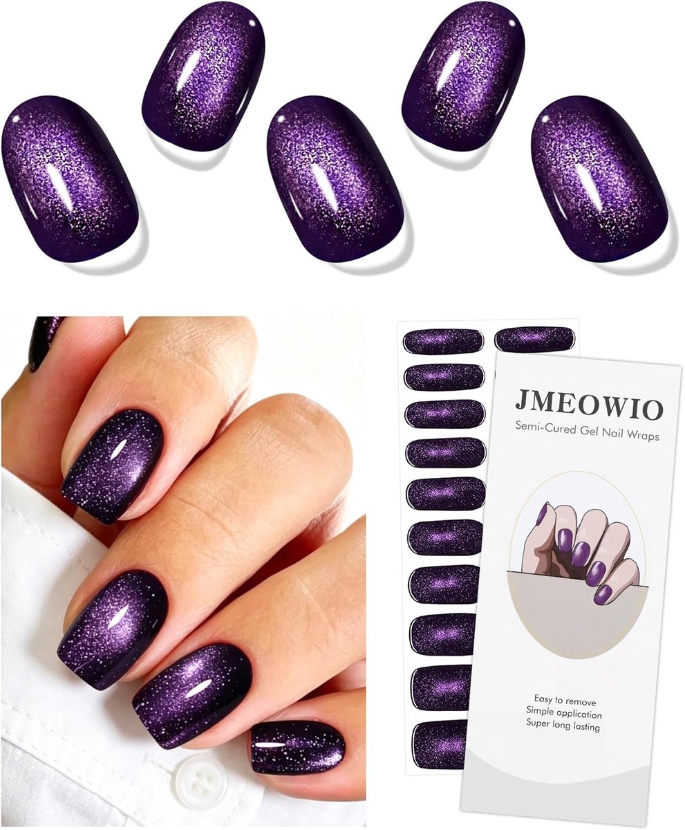 SnelShoppen - JMEOWIO Kat Oog Nagel Foil UV Gel Nagel Kunst Sticker Zelfklevend Nagel Decoratie 20 Strips met Houten Stok en Vijl