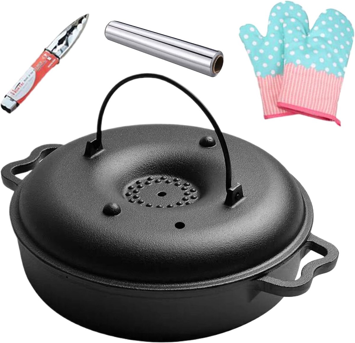 Braadpan Gietijzer Kookpan Ovenpan Gelijkmatig Koken Dubbele Luchtstroom 26 x 26 cm Zwart
