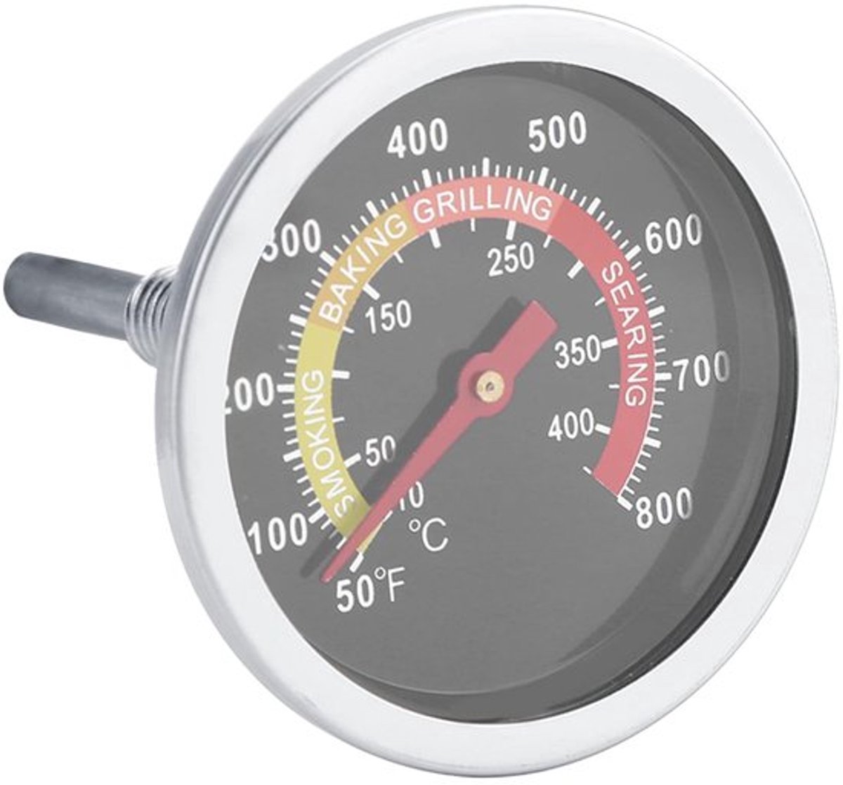 Temperatuurmeter voor roker - 50–800 ℉ RVS BBQ-thermometer - Grill voor barbecue en koken - Wijzer voor houtskool/gas-warmte-indicator - Celsius en Fahrenheit weergave