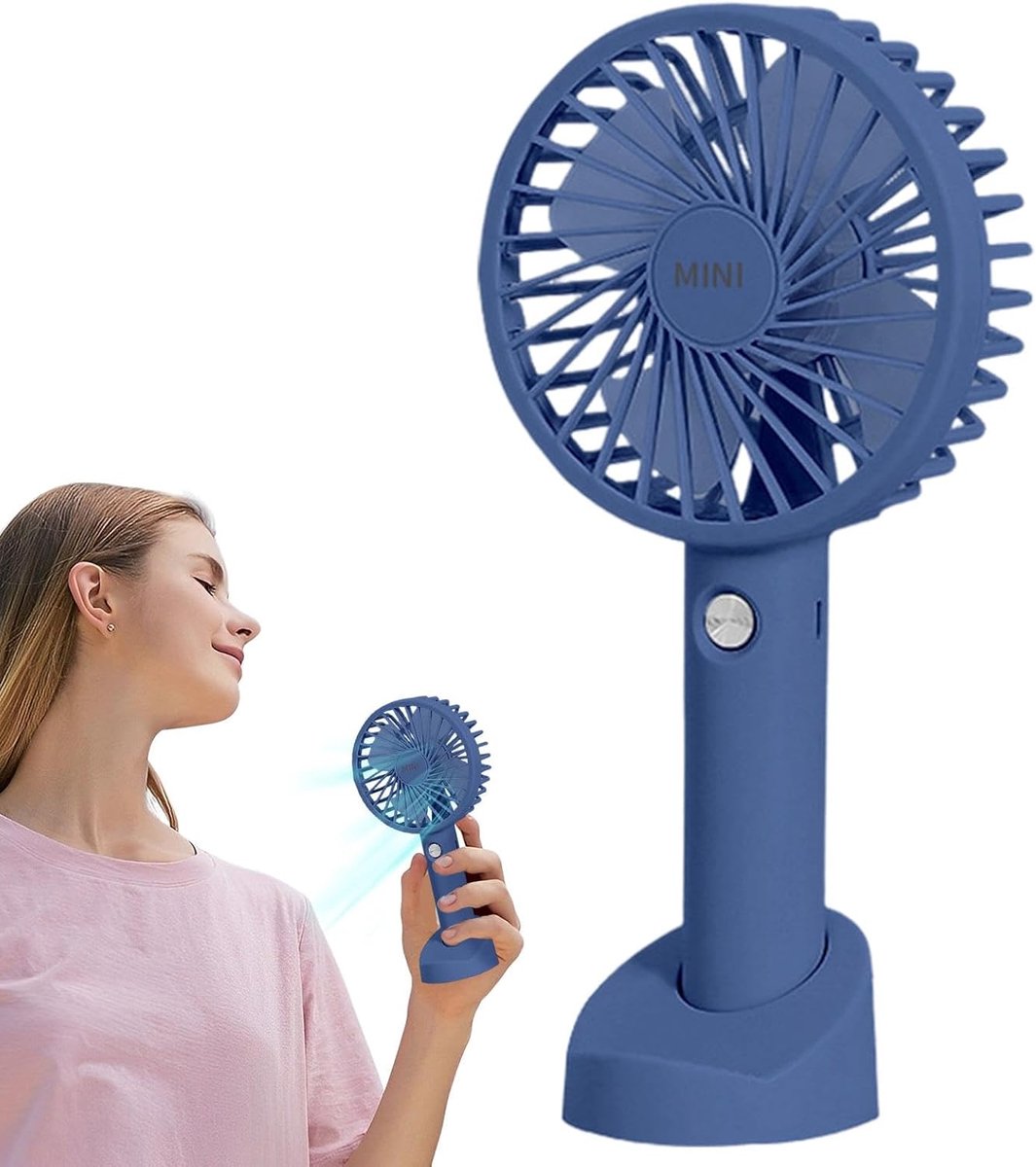 Draagbare Ventilator - Handventilator Tafelventilator - Persoonlijke Koeling - Met Telefoonstandaard - 9x43x177 Inch - Blauw