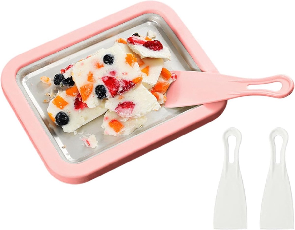 IJs Roller Maker - Yoghurt Tray - Zelf Desserts Maken - Handmatig Schrapmechanisme - 22.6 cm - Roze