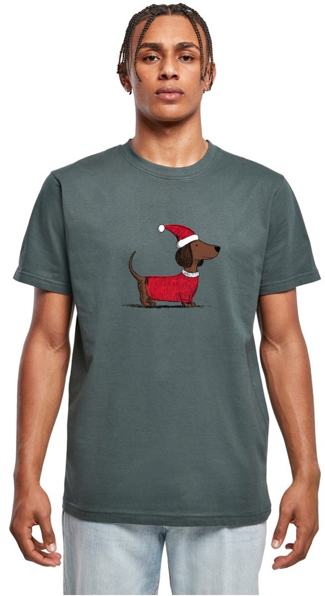 Mister Tee Christmas Dackel Heren Tshirt M Donkergroen
