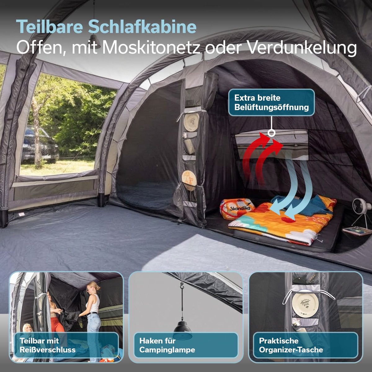 Skandika opblaasbare tent Folldal 5 Air Protect - Luchttent voor 5 personen, ingenaaid grondzeil, waterdicht, 5000 mm waterkolom, met pomp, zonneluifel | Campingtent, tunneltent, airtent – foto 3