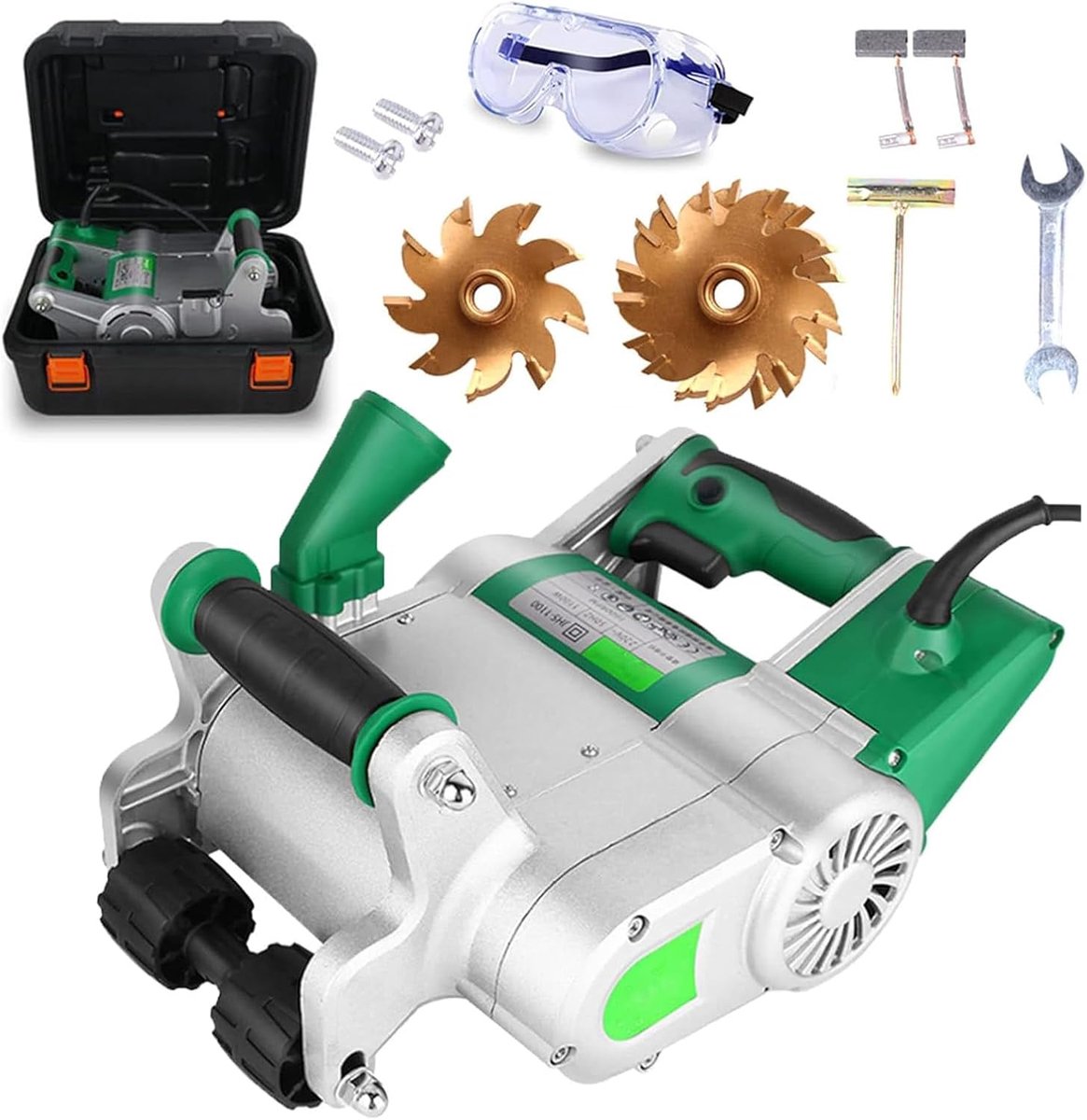 Elektrische Muurfrees - Betonfrees Groevenfrees - Muren Frezen - Krachtige 1100W Motor - 25-35 Mm Bladen - Groen