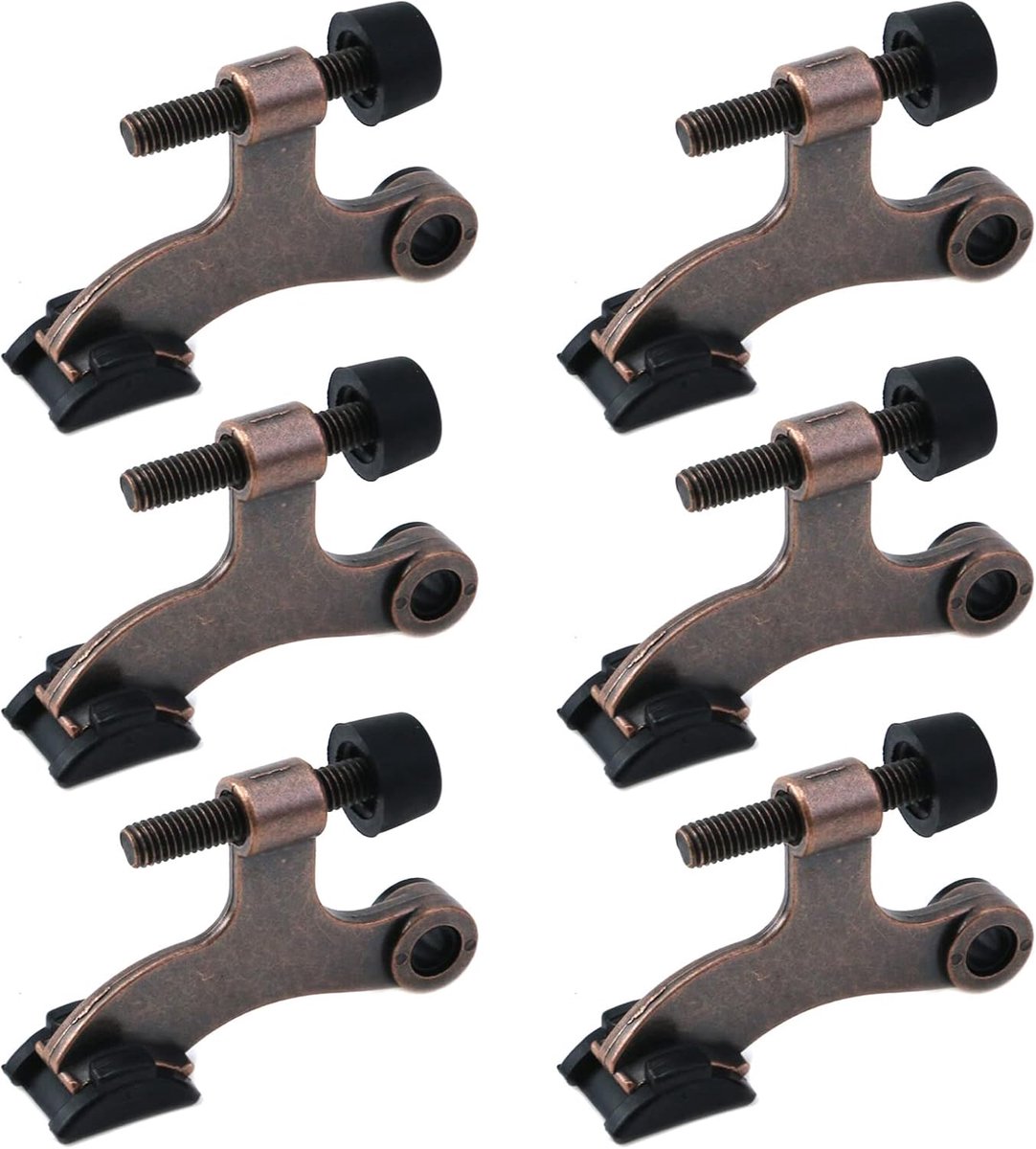 Deurstopper Set - Scharnierpen Stopper - Muren Beschermen - Verstelbare Rubberkop - 6 Stuks - Antiek Messing