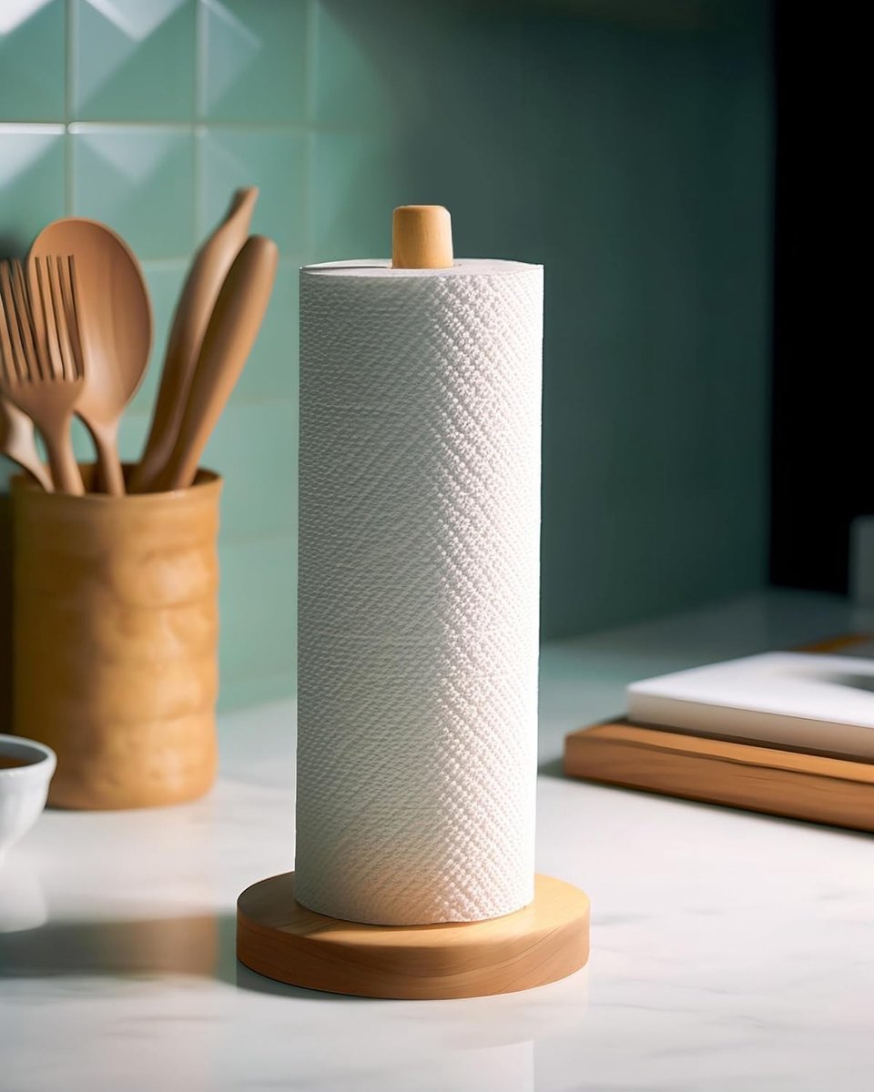 Keukenrolhouder - Houten Design - Stabiele Voet - Antislip Grip - Voor Keuken en Eettafel