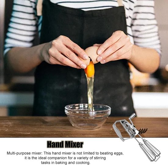 Handmixer - Eierklopper Zwengel - Bakken en Koken - Dubbel Wiel Ontwerp - 255 x 14 x 65 cm - Zilverkleurig — afbeelding 2