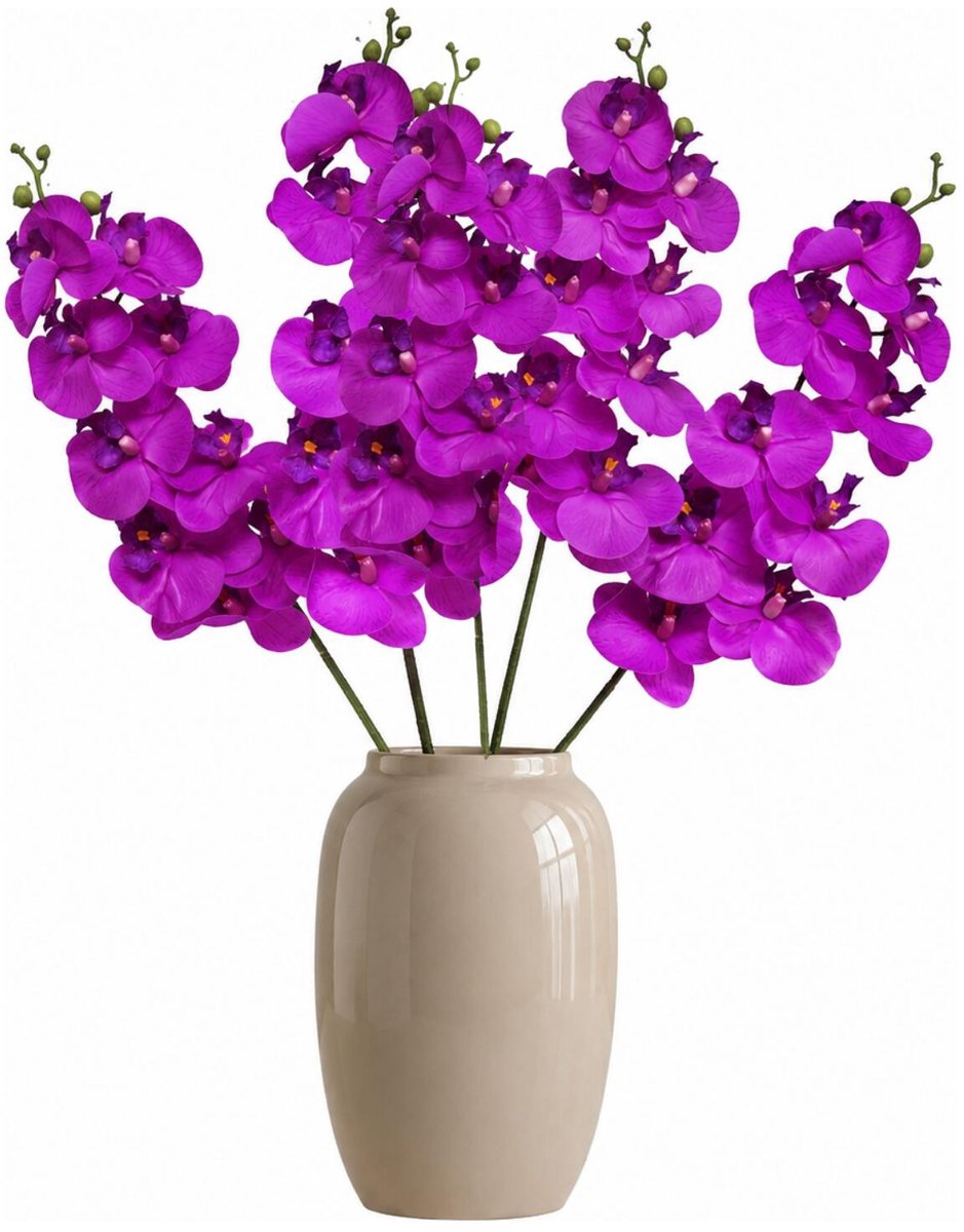 Bellatio Design Kunstbloem Orchidee Bora - 5x - fuchsia roze - 108 cm - losse stelen - kunst zijdebloemen - Phalaenopsis