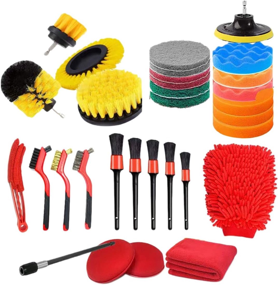 Auto Poets Set - Reinigingsborstels - Auto Grondig Reinigen - 31 Delige Kit - 31 Stuks - Afgebeeld