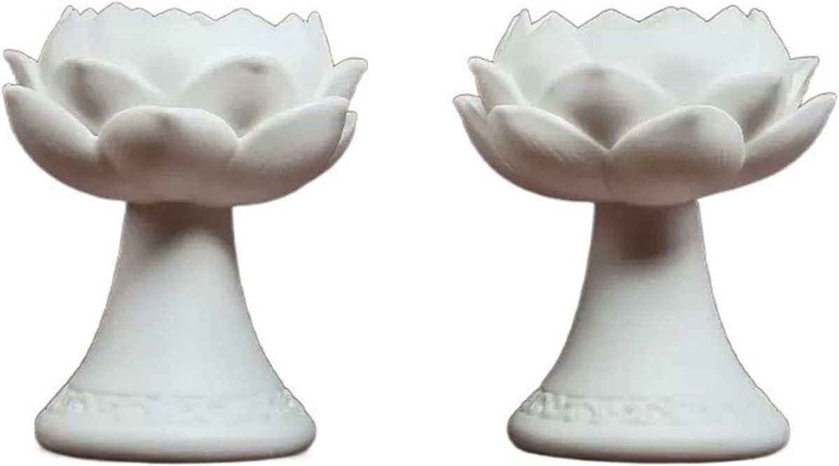 Keramische Kandelaar - Kaarsenhouder Decoratie - Sfeervolle Decoratie - Lotus Design - 7x7.5cm - Naturel
