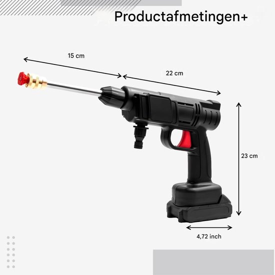 carmdering - Draadloze Hogedrukreiniger - Accureiniger - Sproeireiniger - Batterijgevoed, verstelbare sproeikop, lichtgewicht, 24x20,5x11cm - Voor auto & tuin - Zonder stroomkabel van Carmdering — afbeelding 5