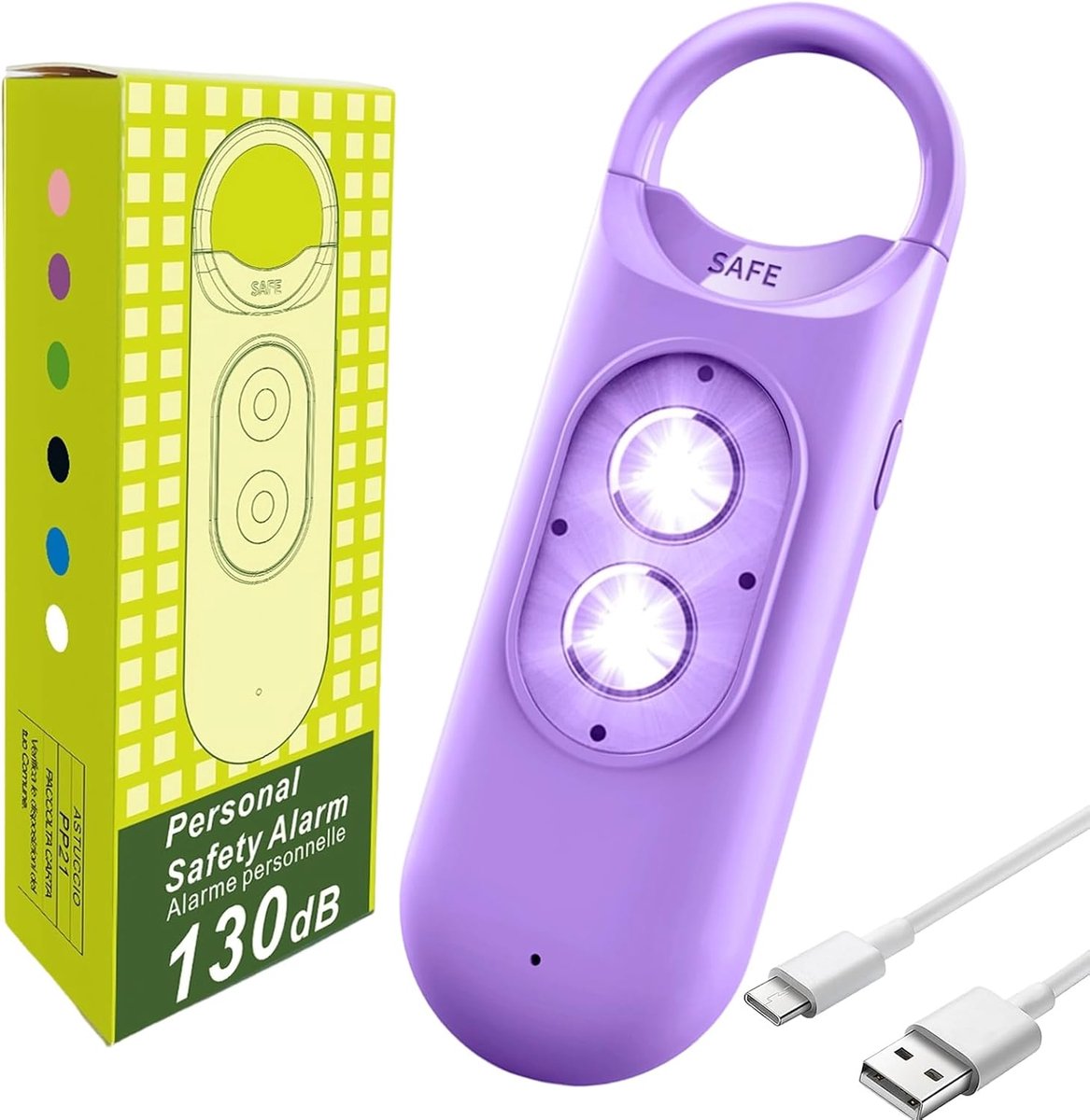 Persoonlijk Alarm - Veiligheidssirene Noodalarm - Persoonlijke Veiligheid - Met Stroboscoop Licht - 10 cm - Paars