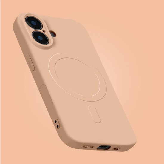 Coque MagSafe rose pâle avec découpe circulaire pour aimants.