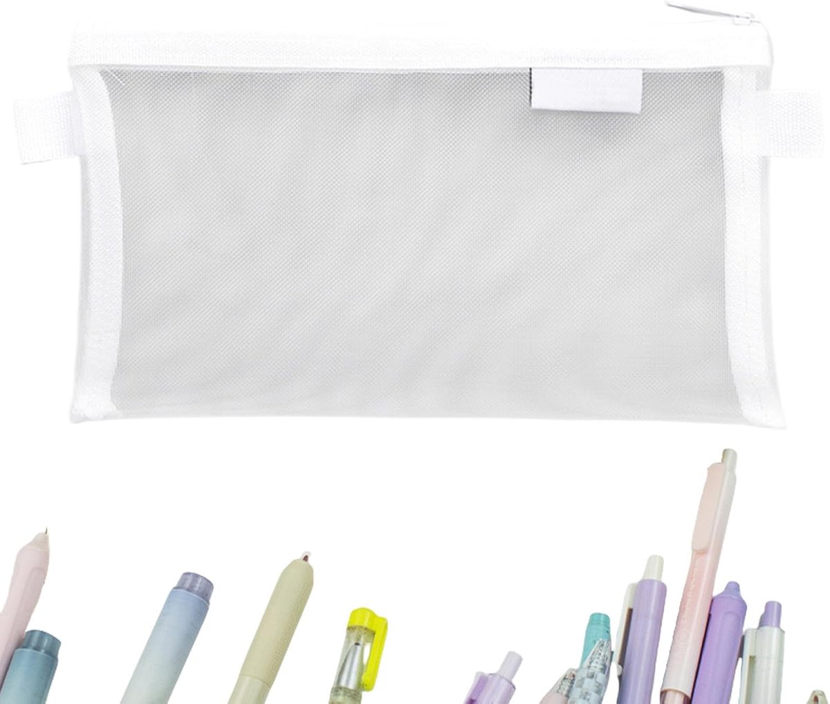 Pennenetui Mesh - Etui Rits - School Kantoor - Vormvast Materiaal - 20.5 x 12 cm - Wit