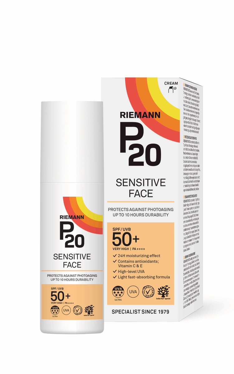 P20 Sensitive Face SPF 50+ - Hoogwaardige zonnebrand voor het gezicht - Consumentenbond "Beste uit de test 2025" - Bescherming tegen huidveroudering door de zon - Geschikt voor gevoelige huid - Parfumvrij - Dermatologisch getest - 50 g