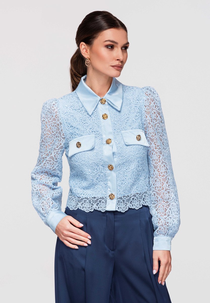 OMBRE Overhemd - Slim Fit - Lange Mouw - Knopen Blauw S