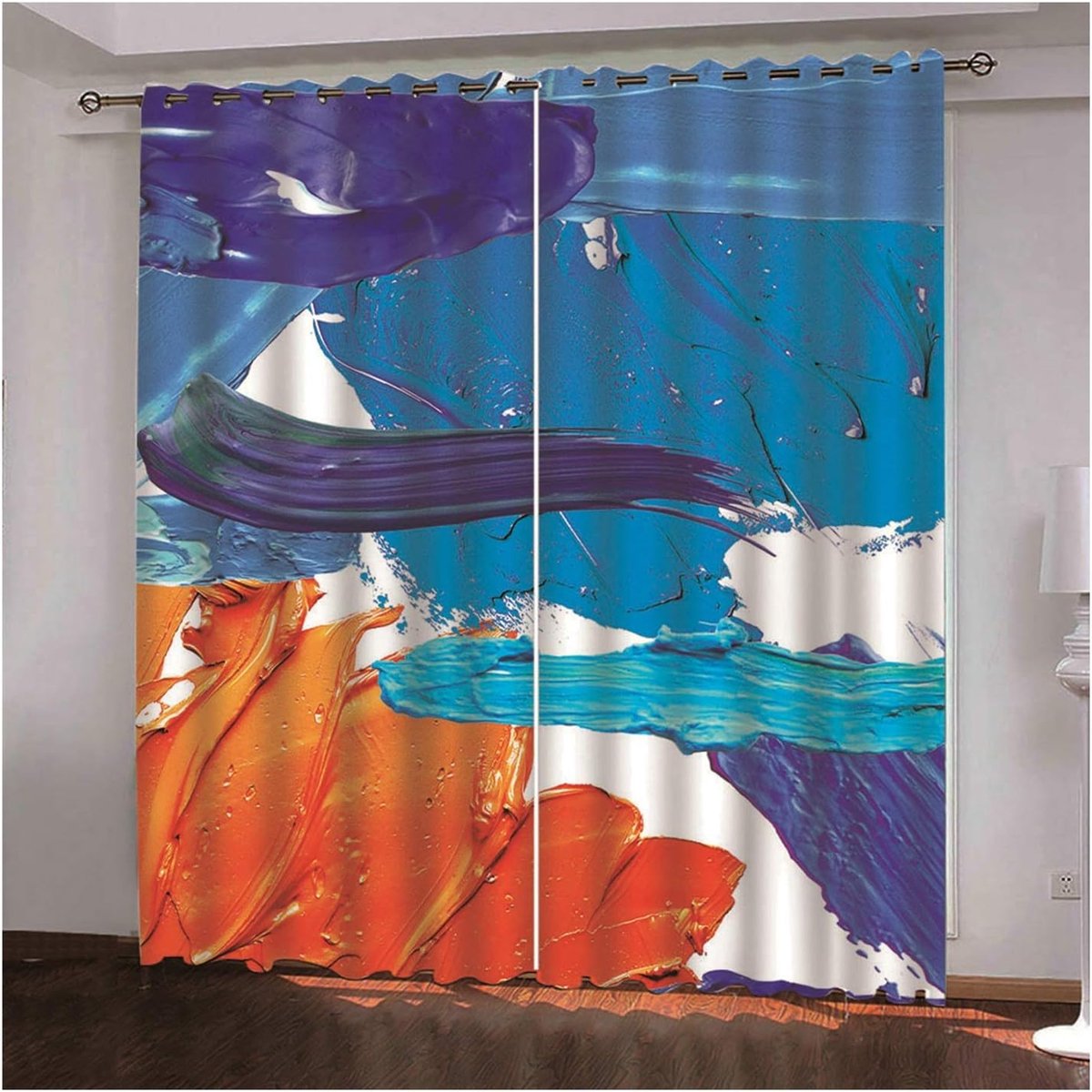 Polyester Gordijn - Raambehandeling - Privacy Creëren - Drievoudige Weeftechnologie - 2x 107x183CM - Oranjeblauw