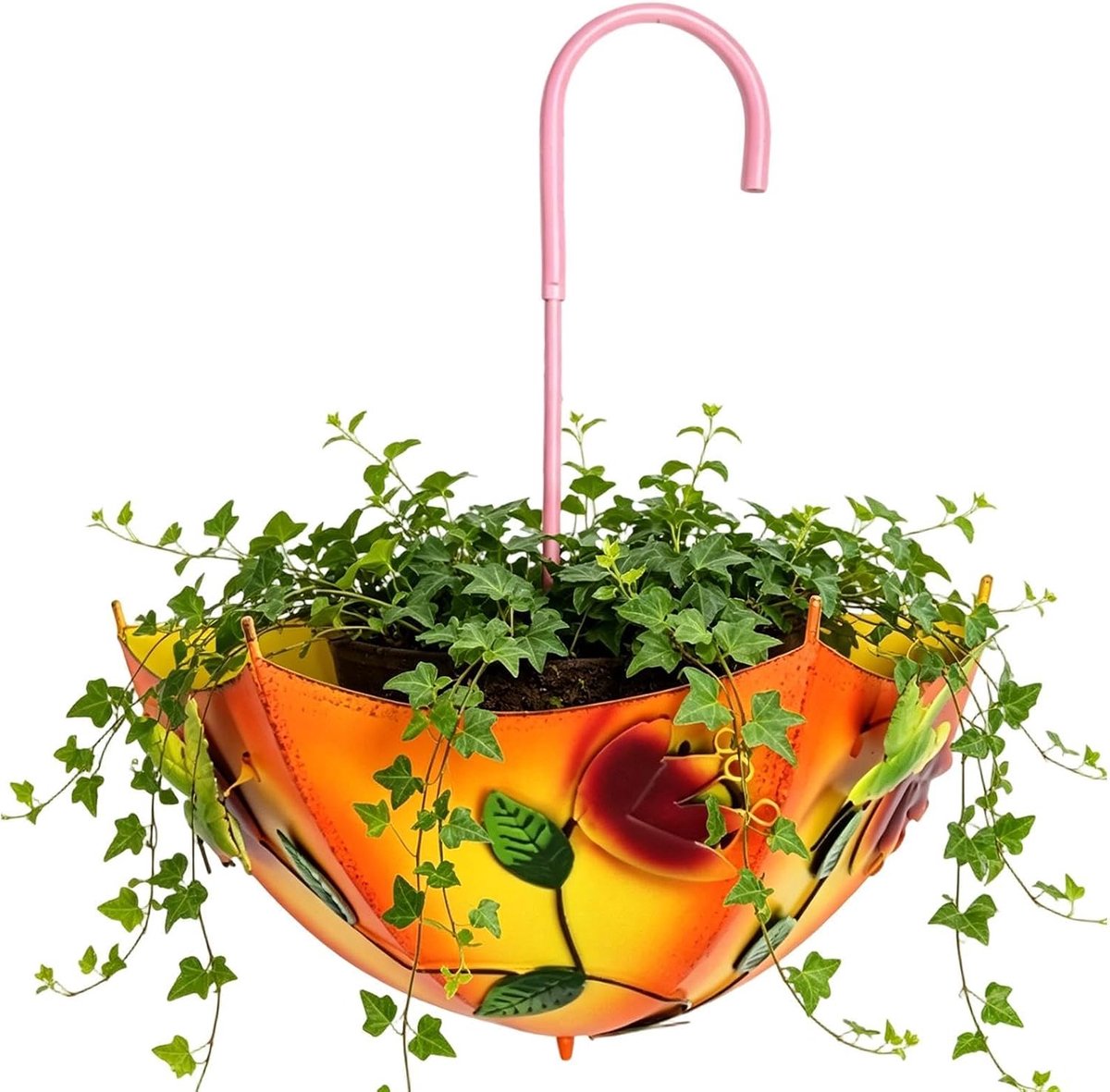 Wandplantenpot Paraplu - Hangbak Landelijk - Planten Decoreren - Boorvrije Installatie - 36 x 30 cm - Oranje