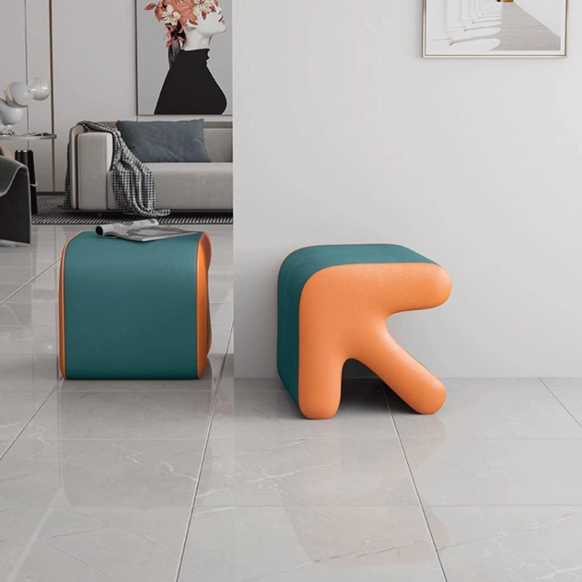 Zachte Voetenbank - Comfortabele Poef - Ontspanning Thuis - Stevig Houten Frame - 35x35x32cm - Grijs