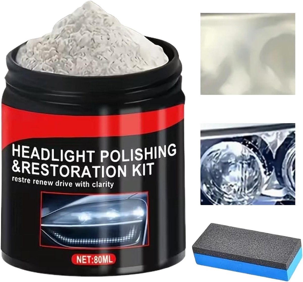 Koplamp Reiniger - Glas Polijstpoeder - Voertuigonderhoud - Microabrasieve formule - 80 ml - Wit