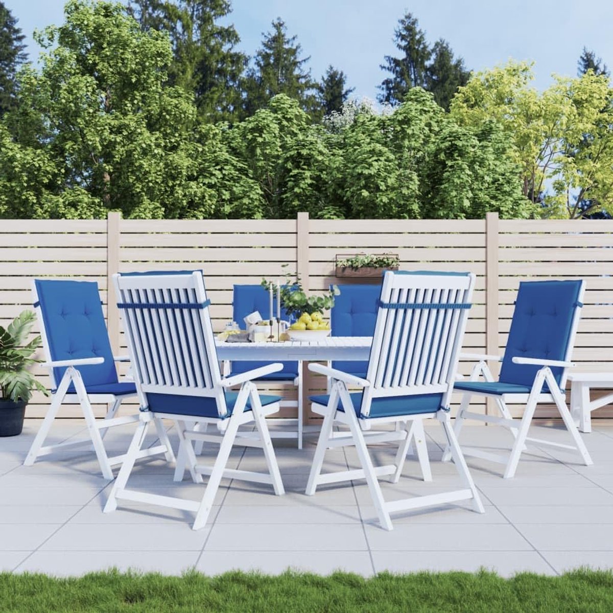Stoelkussens Hoge Rugleuning - Buitenkussens Terras - Comfortabel Zitten - Waterafstotend Polyester - 120 x 50 cm - Koningsblauw