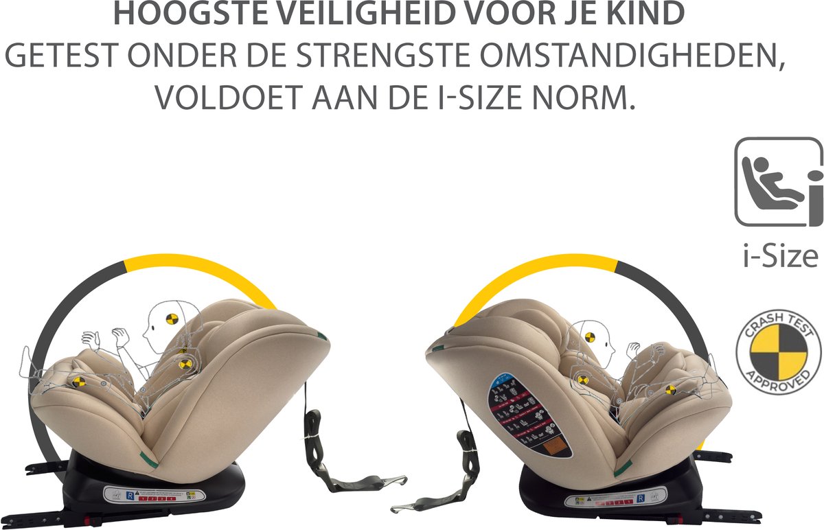Liefjes & Co Growsafe Autostoel – i-Size 4-in-1 – 360° Draaibaar – ISOFIX & Top Tether – Groep 0/1/2/3 (40–150 cm) Beige thumbnail 2