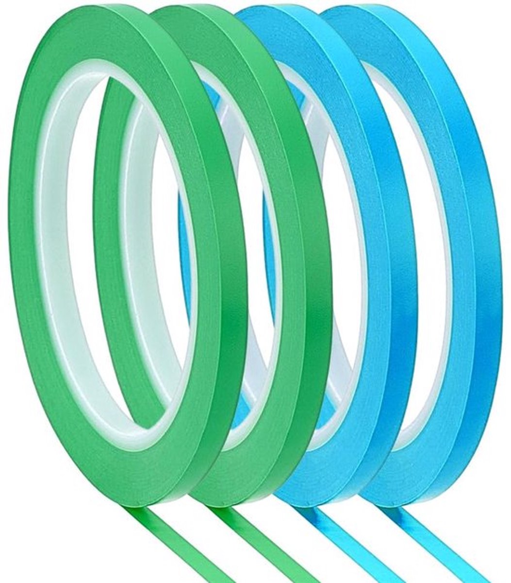 Fijne lijntape - Hoge temperatuur PVC - Dunne maskeertape - Autoverf - Motorfiets - Vlamverf - Geschikt voor - Auto - 4 rollen - 2 kleuren - 6 mm × 33 m