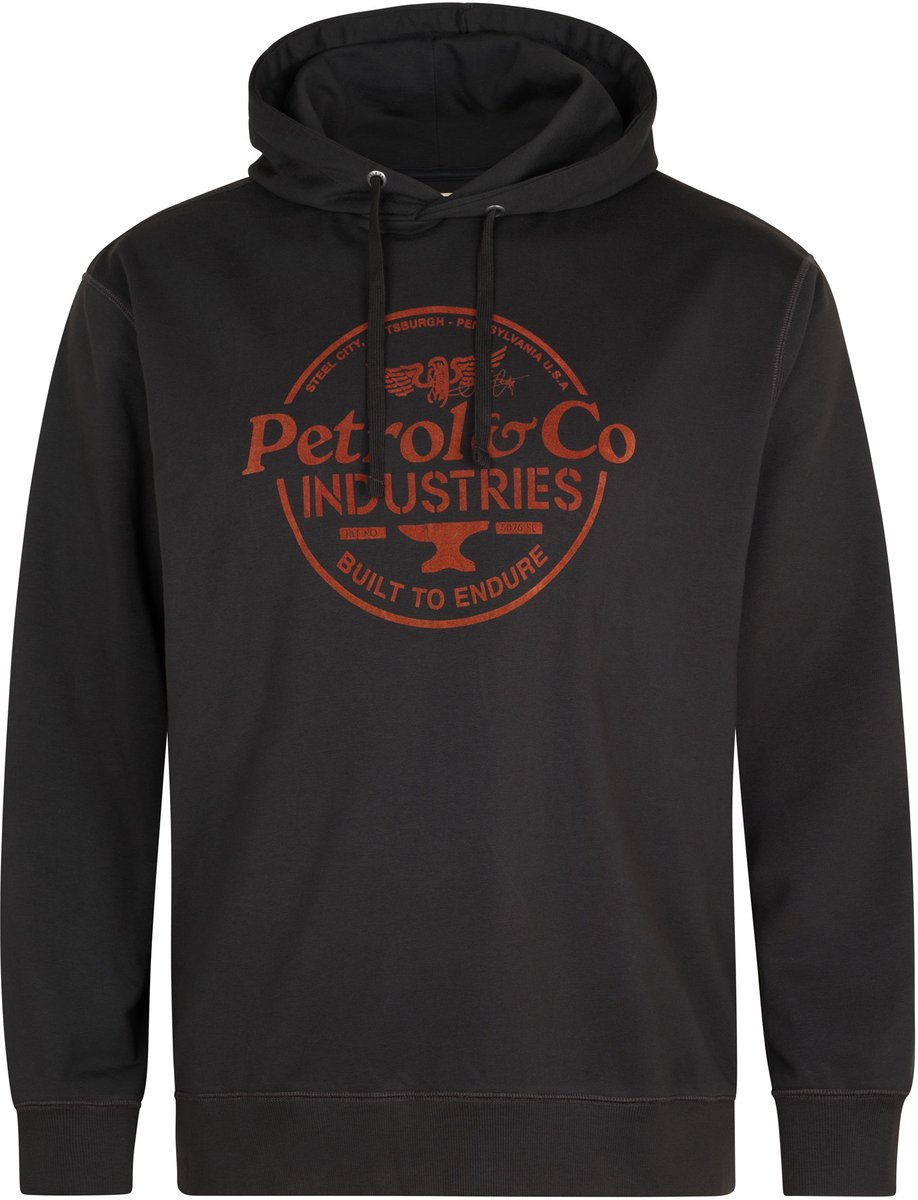 Petrol Industries - Heren Plus Size hoodie met print ridgeview - Zwart - Maat 6XL