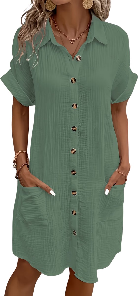 Currero Zomerjurk Dames Zomerjurken Volwassenen Vrouwen Midi Jurk Ibiza Stijl Sundress Dress Varengroen XL