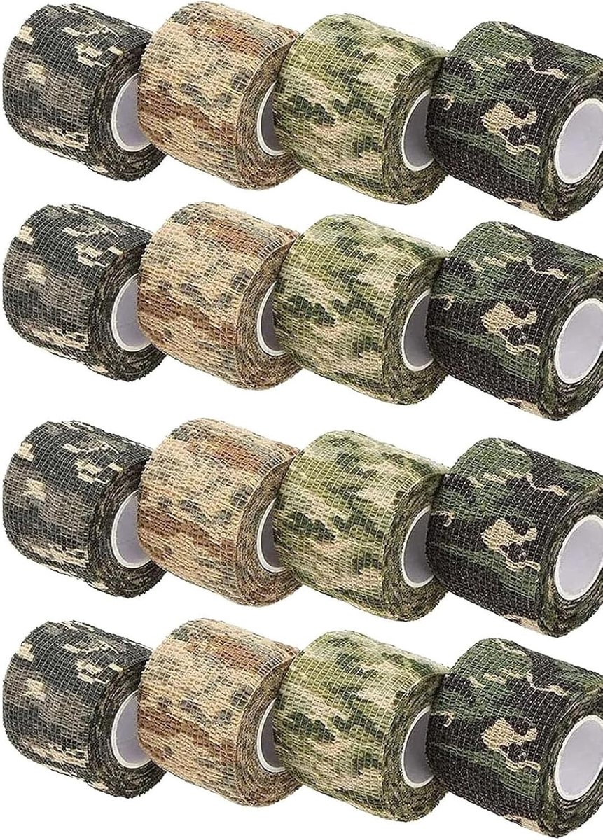 Multifunctionele Camouflage Tape, 16 Rollen Waterdichte Zelfklevende Bandage voor Torch en Telescoop, Ideaal voor Outdoor en Klussen