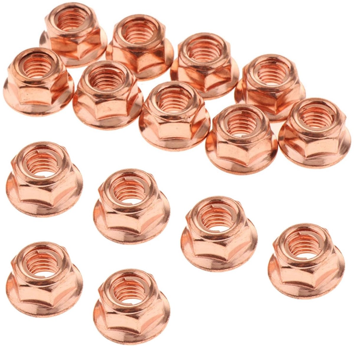 15-delige M8 Hexagon Uitlaatmoeren, Carbon Staal met Kopercoating, Geschikt voor BMW E30 Serie 3, Duurzaam en Betrouwbaar