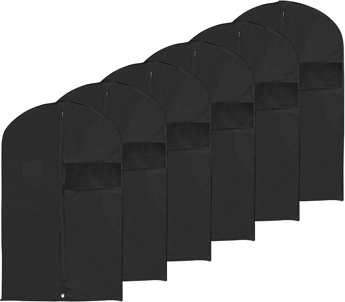 51 Inch Garment Bag en 6 Stuks Ademend Opbergzakken voor Kleding, Stofafdekking voor Kostuums, Jassen en Jurken, Zwart