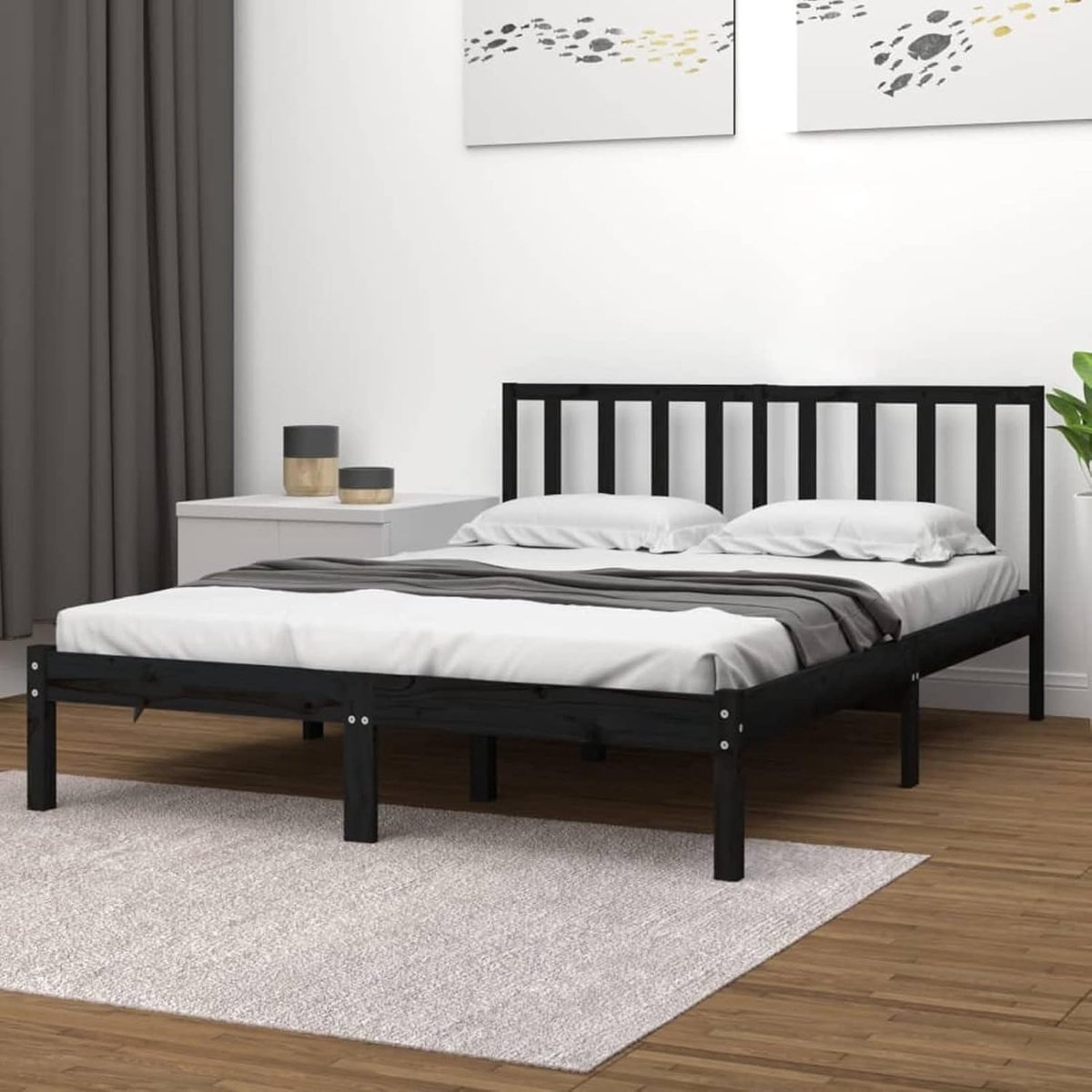 Massief houten bed - Seniorenbed comfortbed - Slaapkamer inrichting - Met hoofdeinde - 140 x 190 cm - Zwart