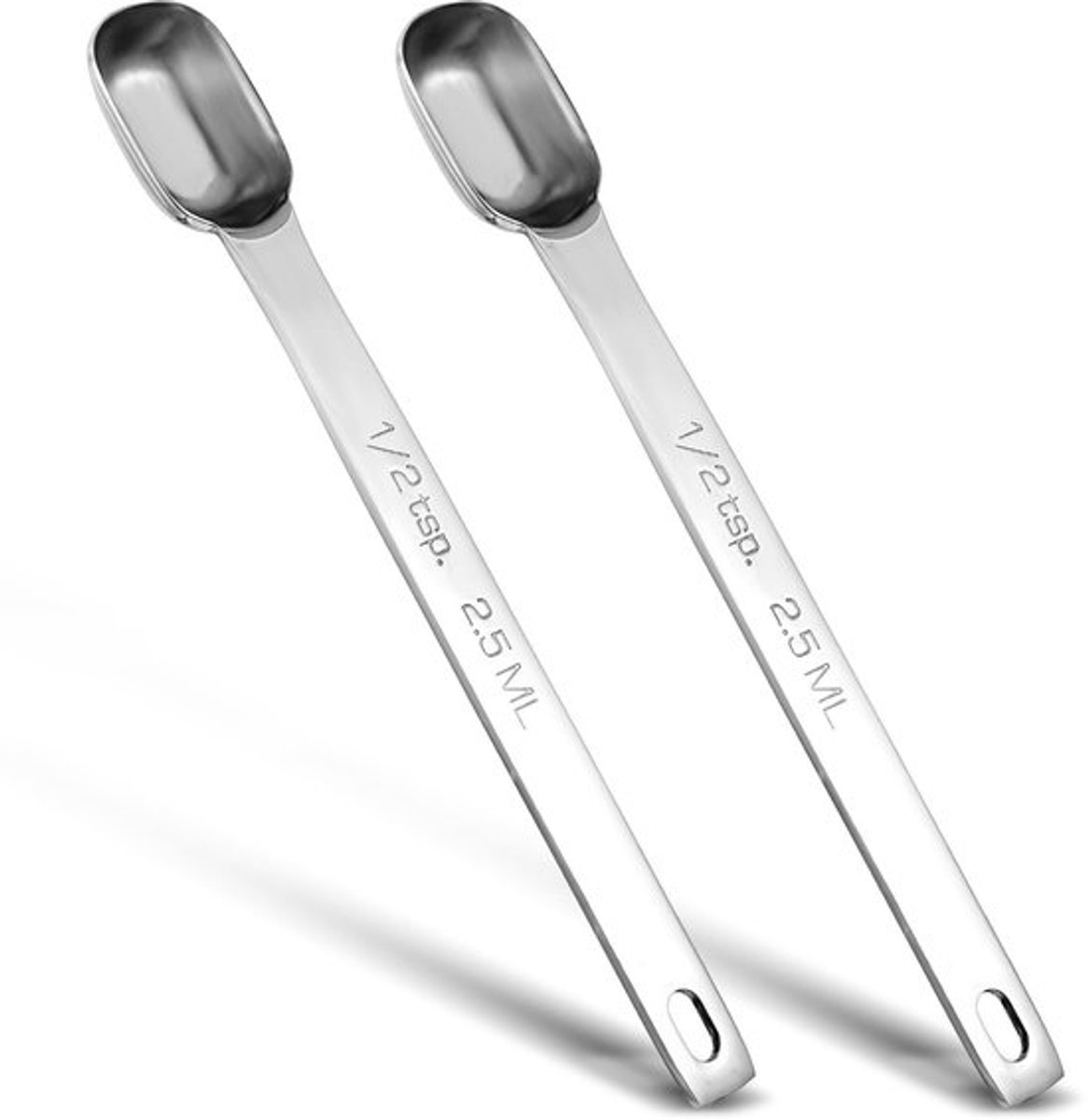 Dailygoody - Roestvrijstalen maatlepel - 2,5 ml theelepel - Lange steel - Zilver