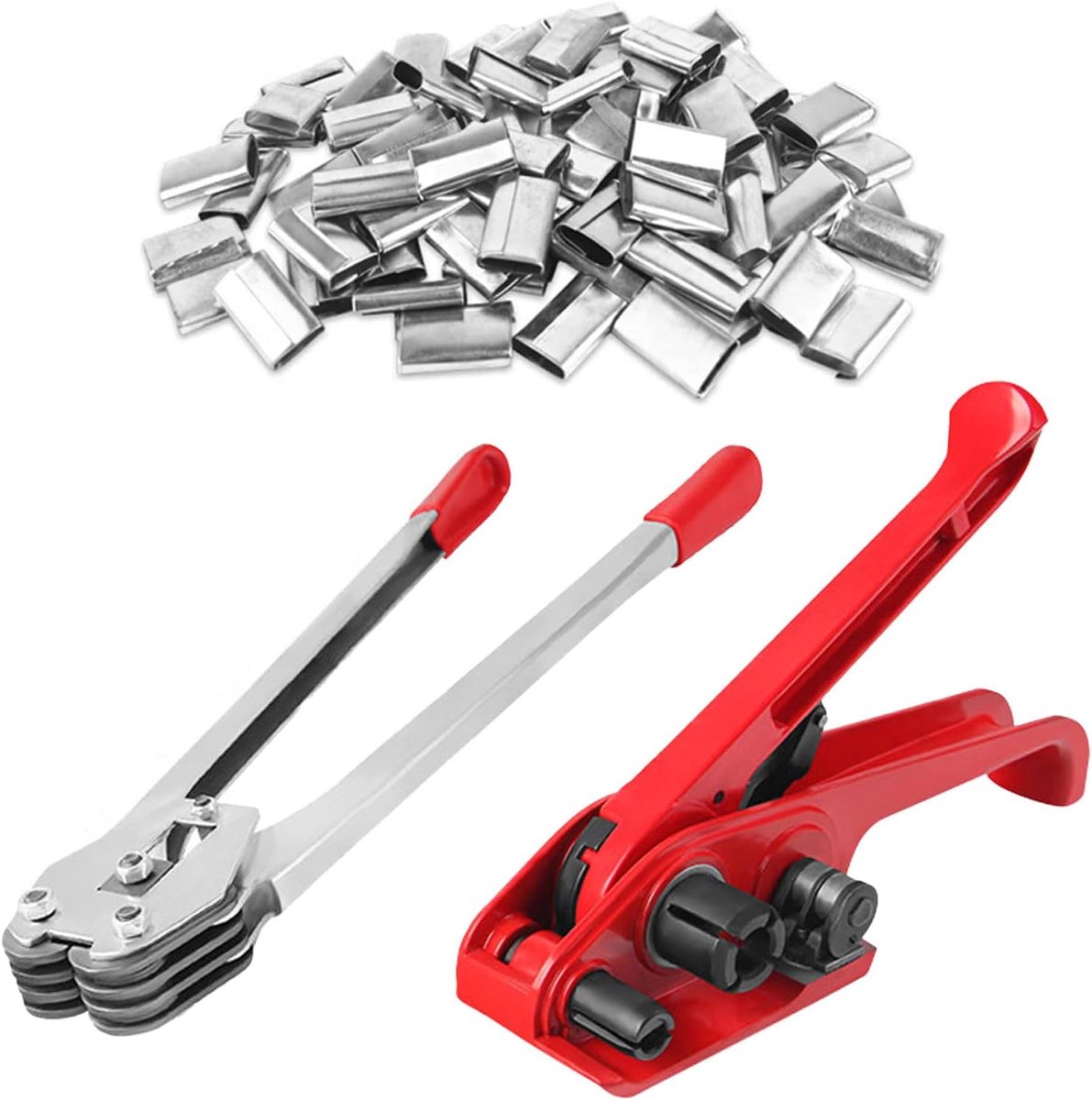 Omsnoeringsset Palletband - Verpakkingsband Set - Pallets Vastzetten - Compleet met Spanner - 180 Metalen Zegels - Rood