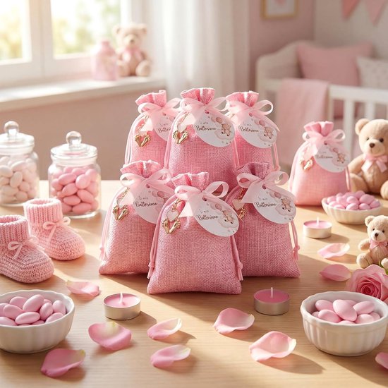 Babyshower Bedankjes - Gasten Cadeaus - Feestelijke Dank - Compleet Inclusief Lint - 50 Sets - Roos — afbeelding 5