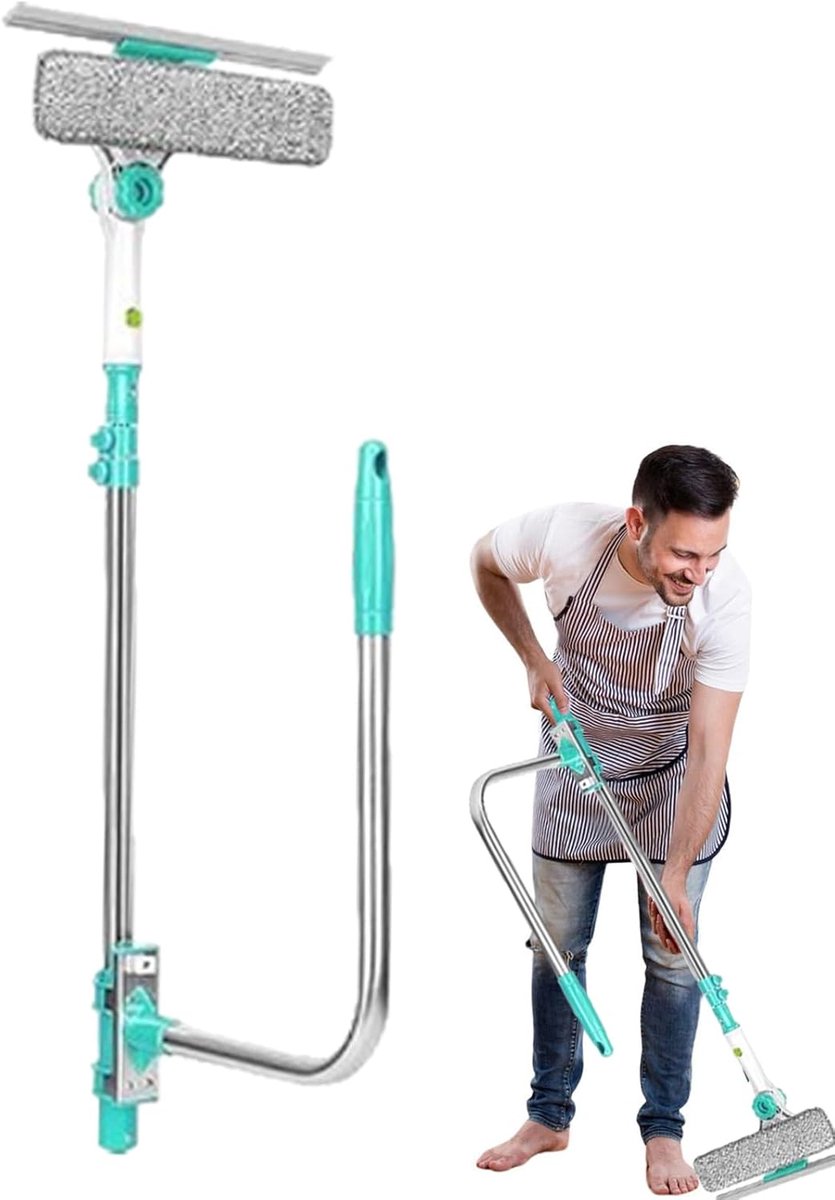 Glazenwasser - Raamtrekker Schrobber - Ramen Schoonmaken - 180 Graden Rotatie - 72-110 cm - Grijs