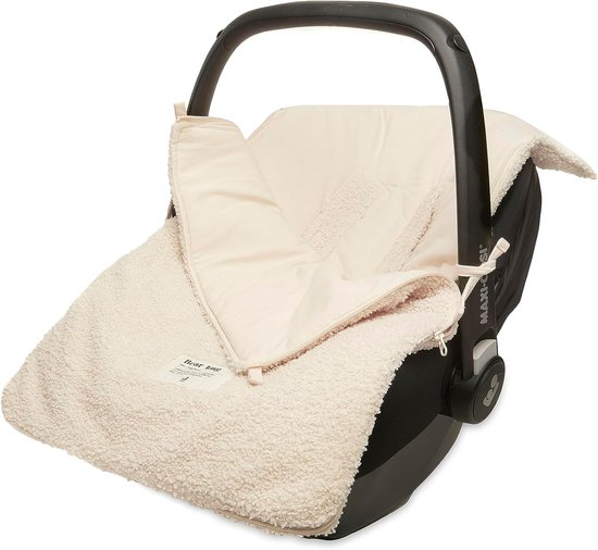 Crème teddy voetenzak met rits voor baby autostoel, merk 'Bear Bag'.