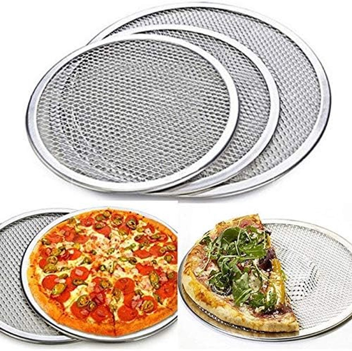 Pizza Bakplaat Metalen Net Pizza Bakken Naadloos Ontwerp 25 cm Zilver