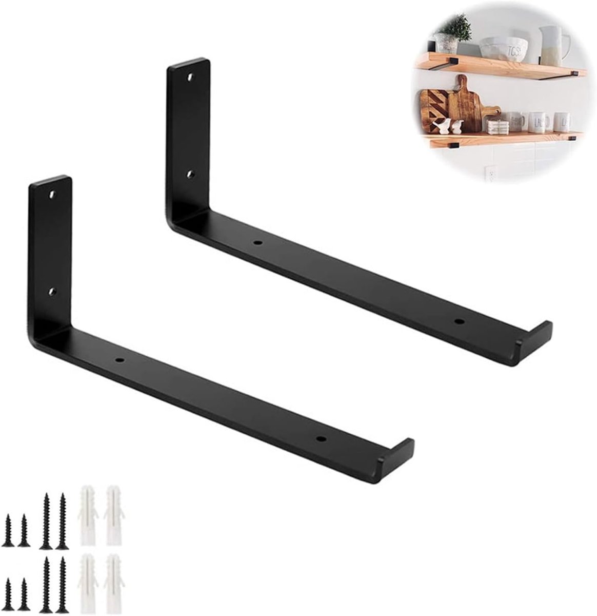Wandsteunen Plank - Steunen L-vorm - Opbergen en Decoreren - Sterk Draagvermogen - 20 cm - Zwart