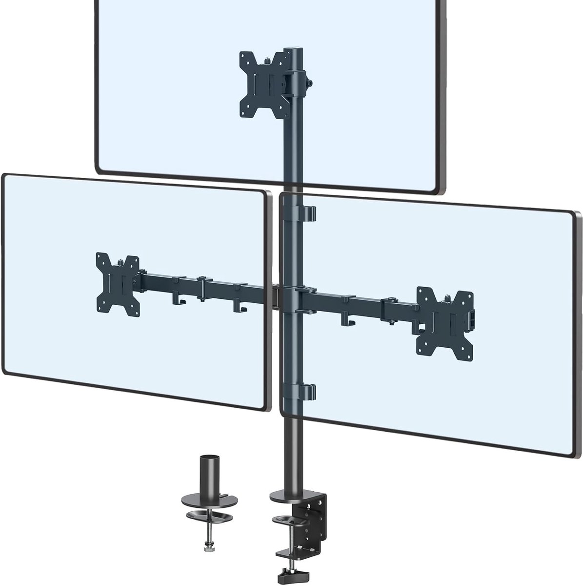 Monitorstandaard Drie Schermen - Drie Monitor Arm - Ergonomisch Werken - Extra Hoge Paal - Tot 32 Inch - Zwart
