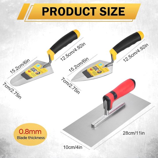 Metselwerkgereedschap set - Morteltroffels - Reparaties uitvoeren - Ergonomische grip - 3 stuks - Niet gespecificeerd — afbeelding 2