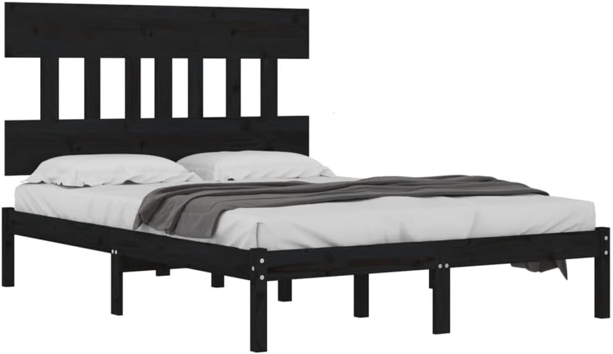 Bedframe Massief Hout - Ledikant Hout - Slaapkamer Inrichten - Met Hoofdeinde - 200x200 cm - Zwart