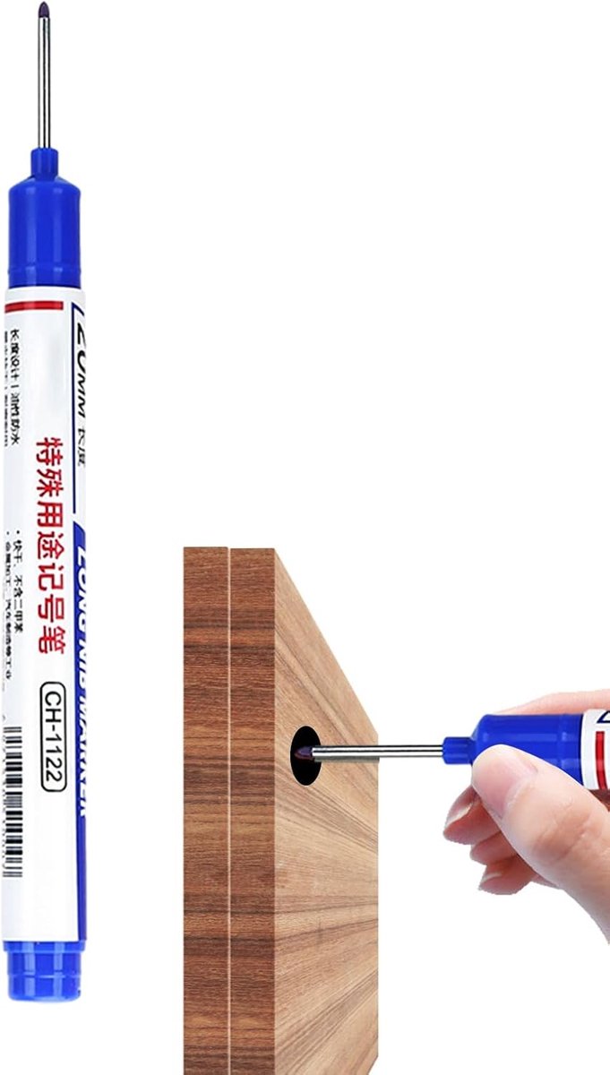 Gat Marker Pen - Houtbewerking Pen - Precisie Markeren - Lange Penpunt - 20 mm Punt - Blauw